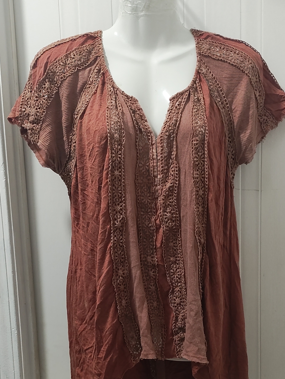 Aeropostale Rust Brown Crochet-Trim Boho Tunic
